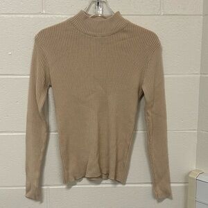 Erika Beige Ribbed Turtleneck Sweater